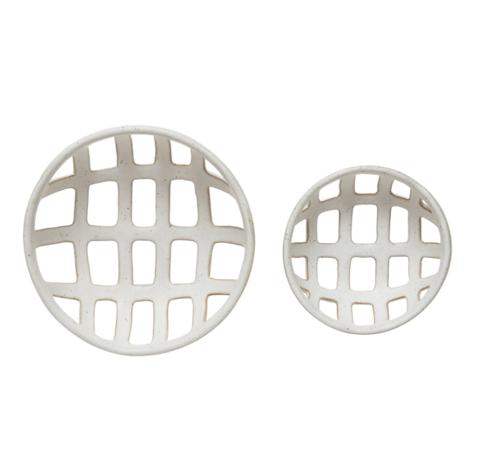 Handmade Stoneware Basket Bowls | Set of 2