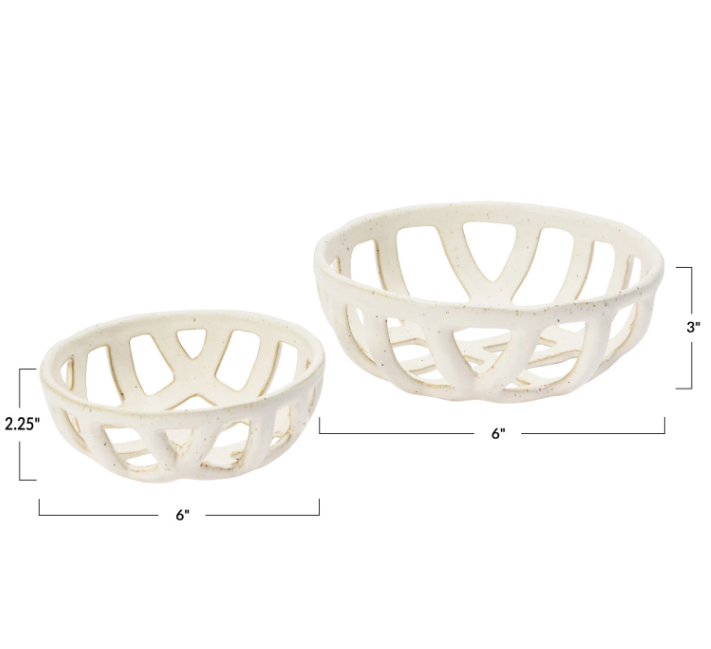 Handmade Stoneware Basket Bowls | Set of 2