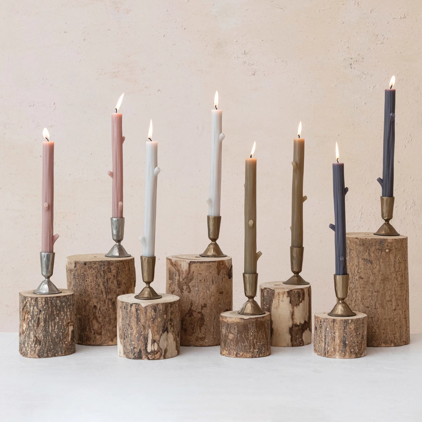 Unscented Twig Shaped Taper Candles, Charcoal Color, Set of 2